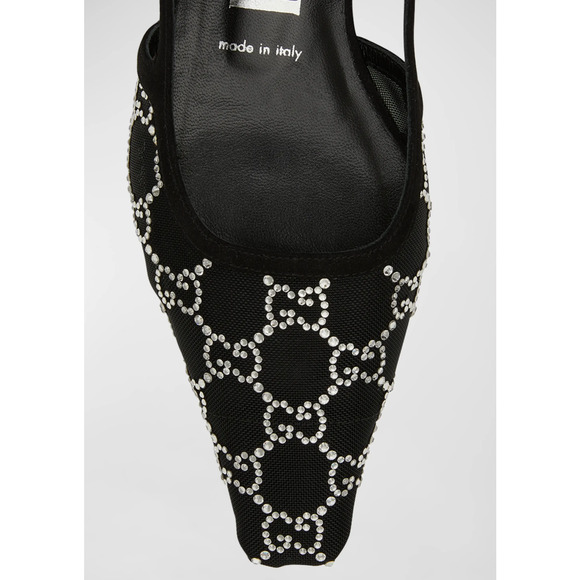 Gucci Demi GG Crystal Mesh Black Silver Slingback Ballerina Ballet Flat 38.5 - Picture 7 of 16